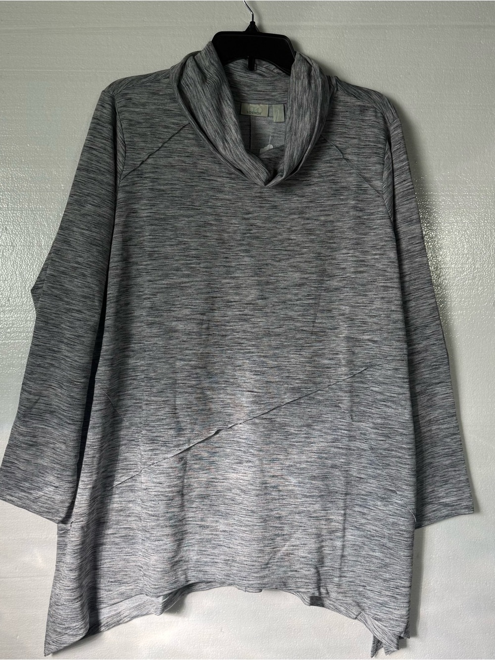 LOGO by Lori Goldstein Top Women 1X Gray Space Dye Cowl Neck Asymmetrical Tunic